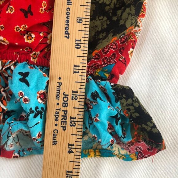 Off Shoulder Ruffle Patchwork Ruffle Crop Top Large - Picture 9 of 10